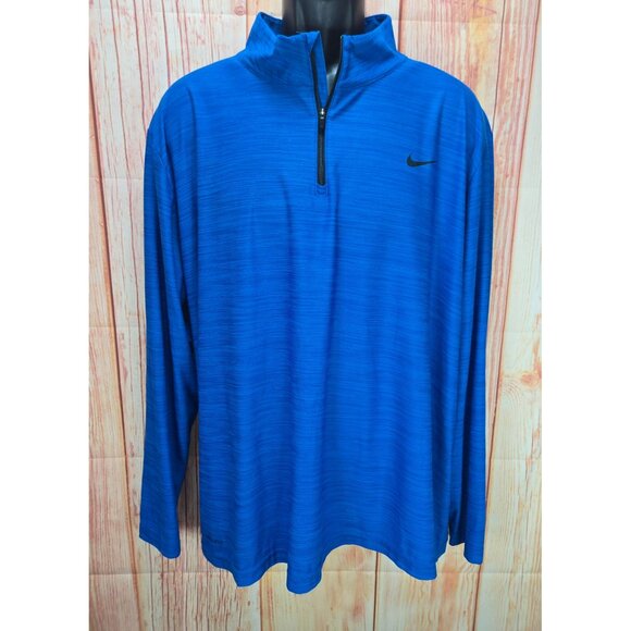 Nike Mens Dri-Fit Blue Quarter-Zip Long-Sleeve Pullover Shirt XXL - Picture 1 of 8